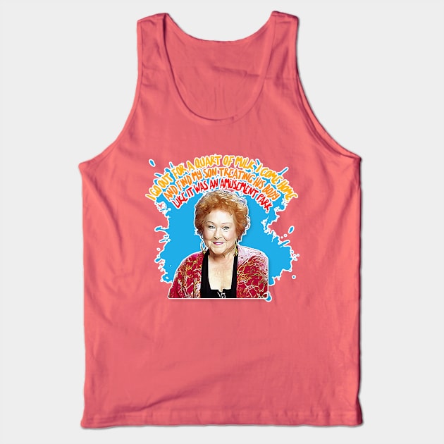 Estelle Costanza: “I go out for a quart of milk, I come home, and find my son treating his body like it was an amusement park.” Tank Top by DankFutura